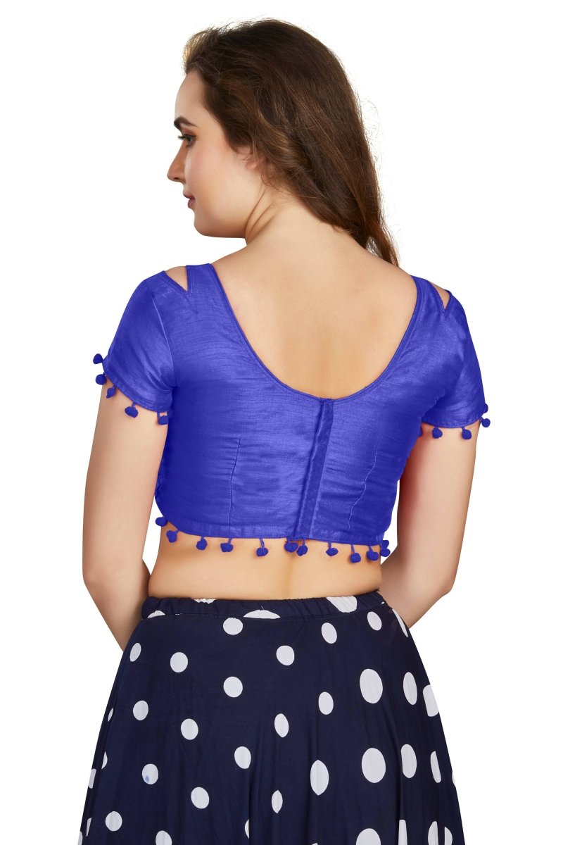 Aastha Fashion Women's Blue Art Silk Pom Pom Lace Readymade Blouse - Distacart