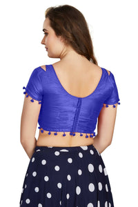 Thumbnail for Aastha Fashion Women's Blue Art Silk Pom Pom Lace Readymade Blouse - Distacart
