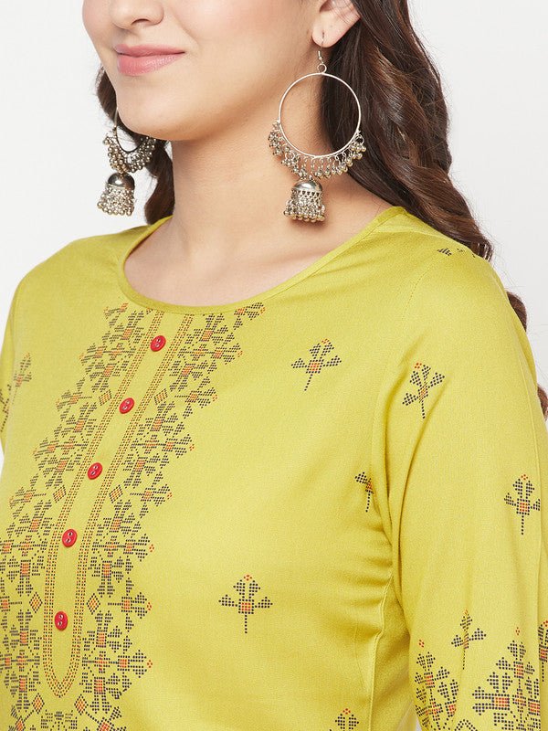 Aniyah Rayon Digital Screen Print Parrot Green Straight Kurta