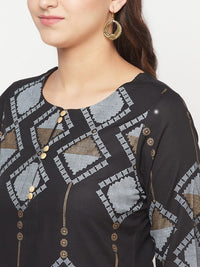 Thumbnail for Aniyah Rayon Screen Print Black Straight Kurta