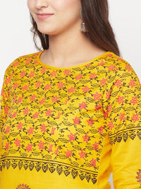 Thumbnail for Aniyah Mustard Cotton Block Print Straight Kurta