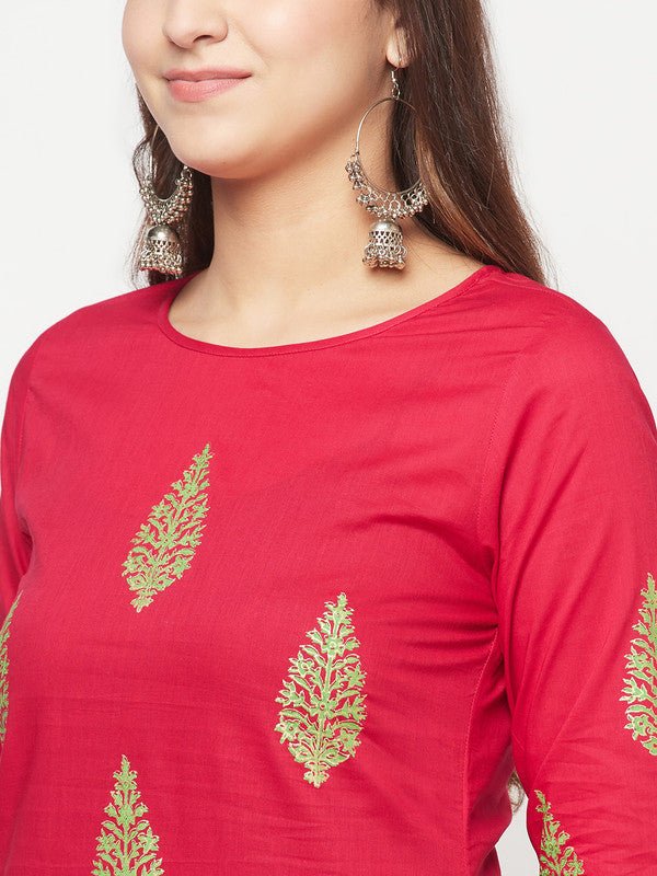 Aniyah Cotton Block Print Fuchsia Color Straight Kurta