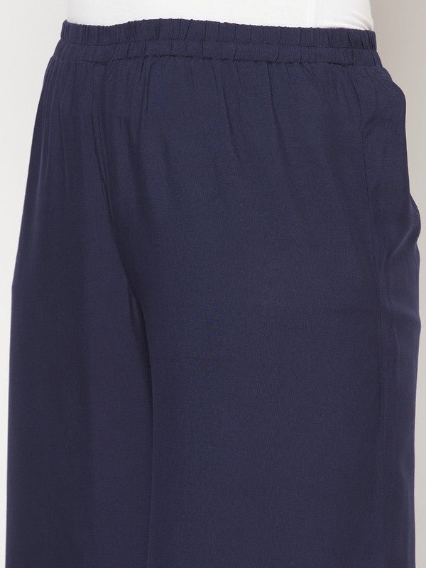 Aniyah Rayon Flared Slip-On Navy Blue Palazzo