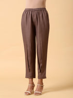 Thumbnail for trueBrowns Cotton Linen Burnt Brown Pleated Co-Ord Set - Distacart
