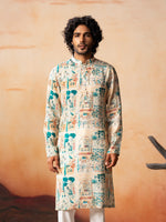 Thumbnail for Classic Forest Print Silk Kurta by Hilo Design - Distacart