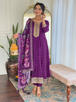 Thumbnail for The52 Beautiful Embroidery Work with Vichitra Silk Fabric Flared Kurta, Pant and Dupatta Set