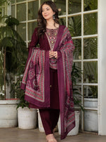Thumbnail for The52 Women's Gorgeous Rayon Slub Embroidery Straight Kurta with Pant And Dupatta Set