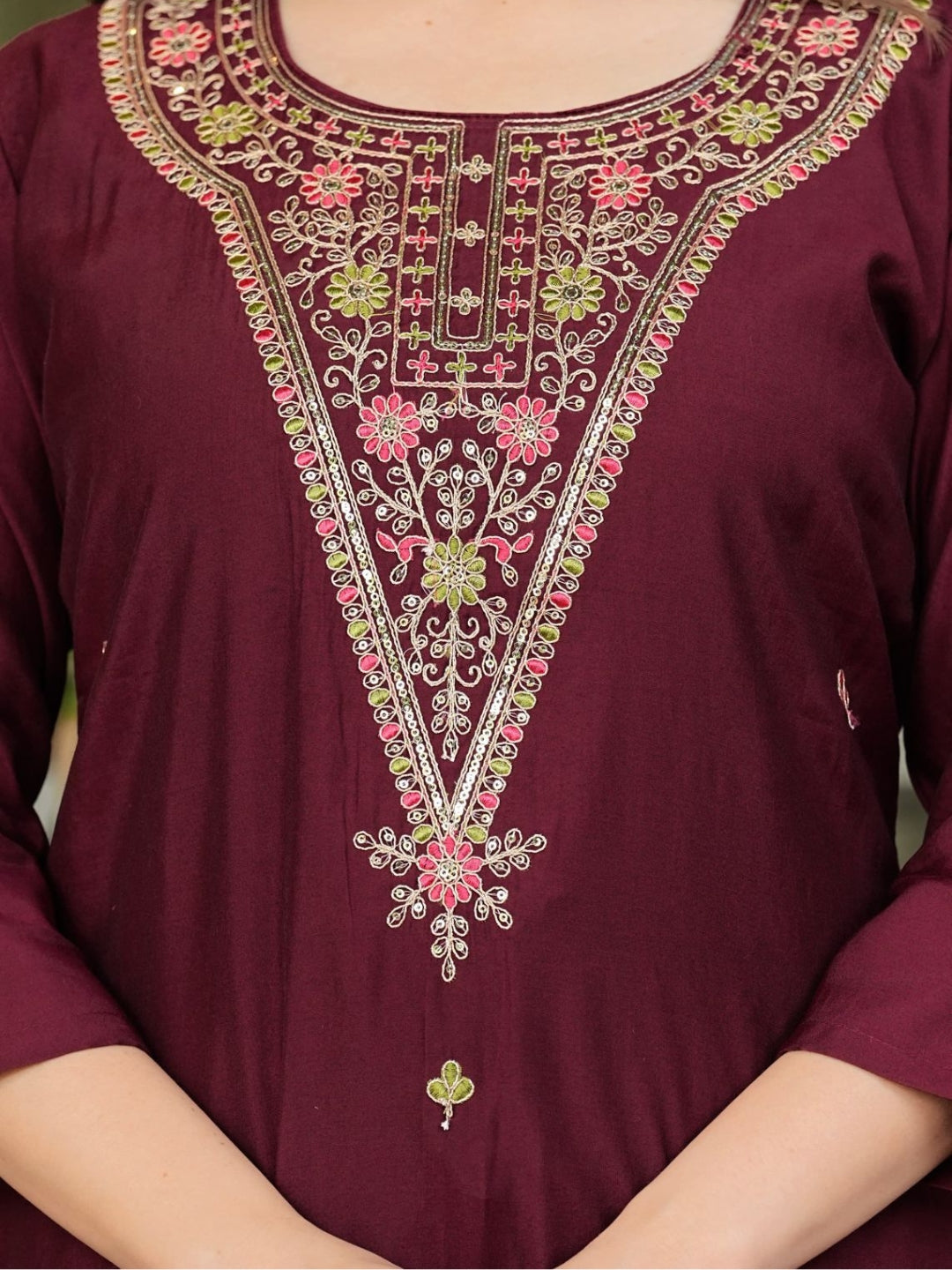 The52 Women's Gorgeous Rayon Slub Embroidery Straight Kurta with Pant And Dupatta Set