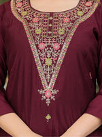 Thumbnail for The52 Women's Gorgeous Rayon Slub Embroidery Straight Kurta with Pant And Dupatta Set