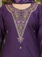 Thumbnail for The52 Women's Gorgeous Rayon Slub Embroidery Straight Kurta with Pant And Dupatta Set