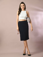 Thumbnail for Myshka Women's Blue Solid Knee Length Party Embellished Skirts - Distacart