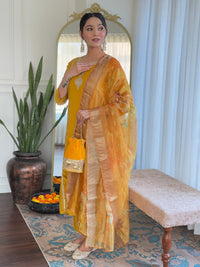 Thumbnail for Lyush Women's V Neck Embroidered Work Viscose Chanderi Fabric Kurta & Pant With Dupatta Set - Yellow