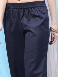 Thumbnail for Vishudh Navy Blue Ethnic Motifs Yoke Design Straight Kurta With Palazzos & Dupatta
