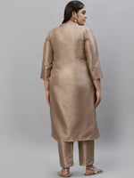 Thumbnail for Sztori Plus Size Mandarin Collar Straight Kurta with Trousers - Distacart