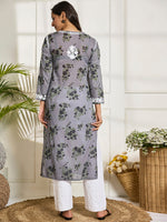 Thumbnail for HOUSE OF KARI Floral Embroidered Chikankari Cotton Straight Kurta - Distacart