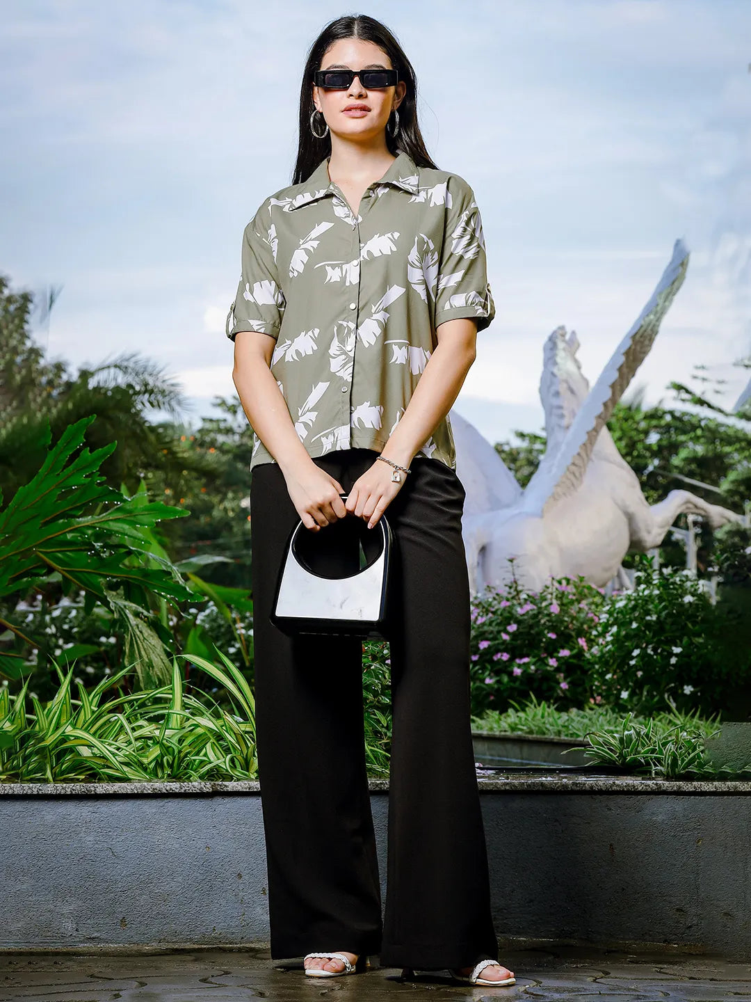 Yufta Green Liva Collared Shirt Style Top - Distacart