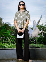 Thumbnail for Yufta Green Liva Collared Shirt Style Top - Distacart