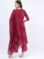 Thumbnail for Vishudh Women Pink Ethnic Motifs Printed Pure Cotton Kurta with Palazzos & With Dupatta - Distacart