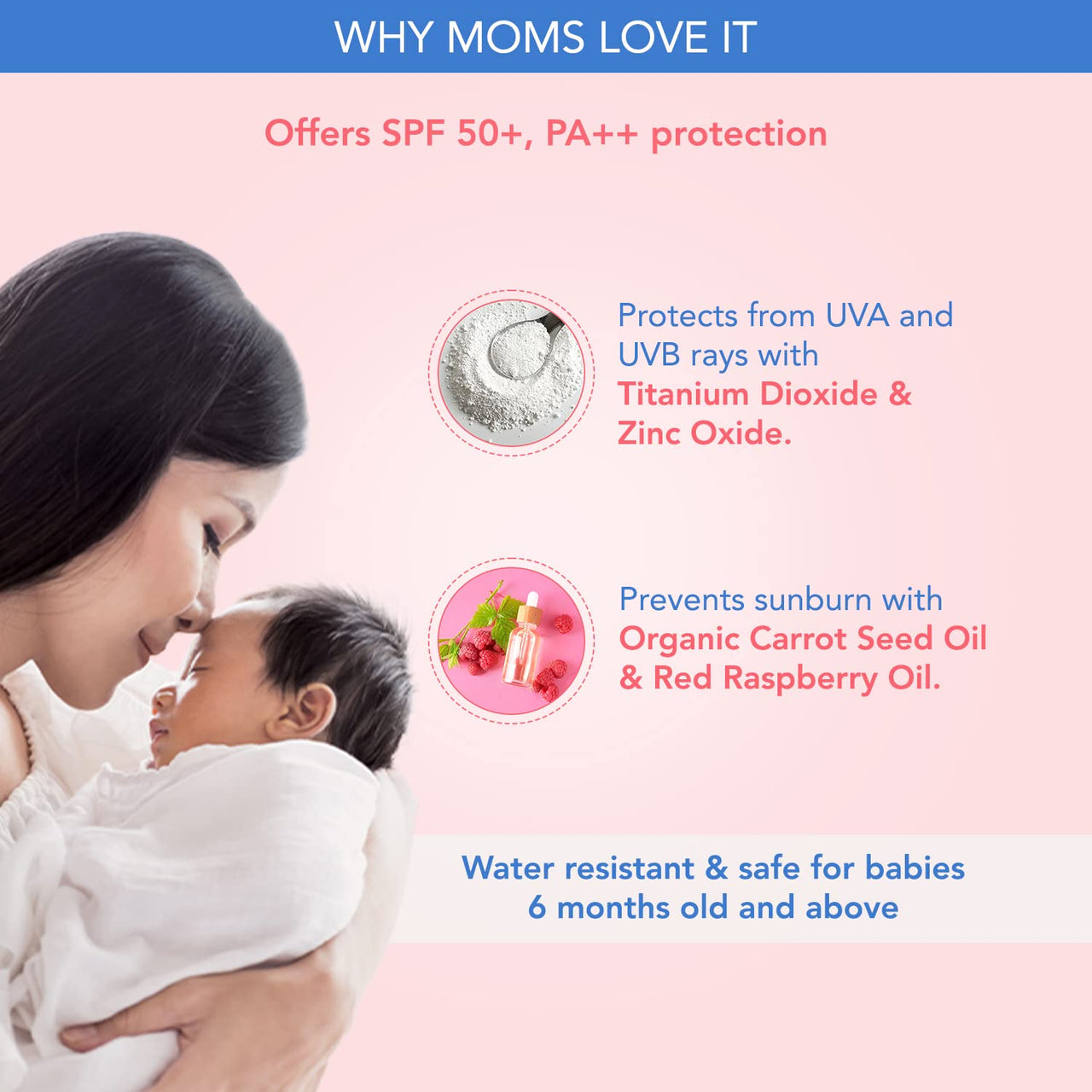 The Moms Co Waterproof SPF 50+ Natural Mineral Based Baby Sunscreen For UV-A & UV-B Protection - Distacart