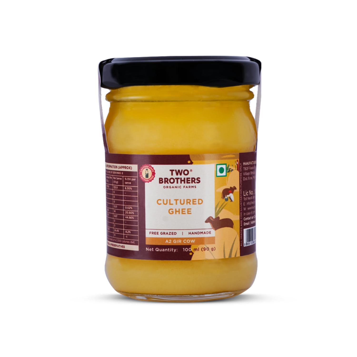 Two Brothers Organic Farms - A2 Ghee Cultured Cow Desi Ghee | 100% Pure and Natural - Desi Ghee - Highly Nutritious - Boost Immunity & Energy - Distacart