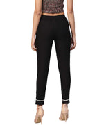 Thumbnail for Juniper Women's Black Solid Cotton Flex Straight Fit Pants With Lace & Gota Work - Distacart