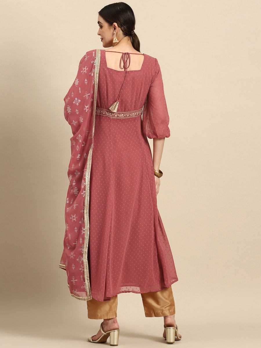 All About You Square Neck Dobby Weave A-Line Kurta With Dupatta - Distacart