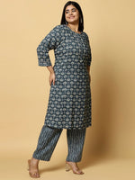 Thumbnail for Sztori Plus Size Floral Printed Pure Cotton Straight Kurta With Trouser - Distacart