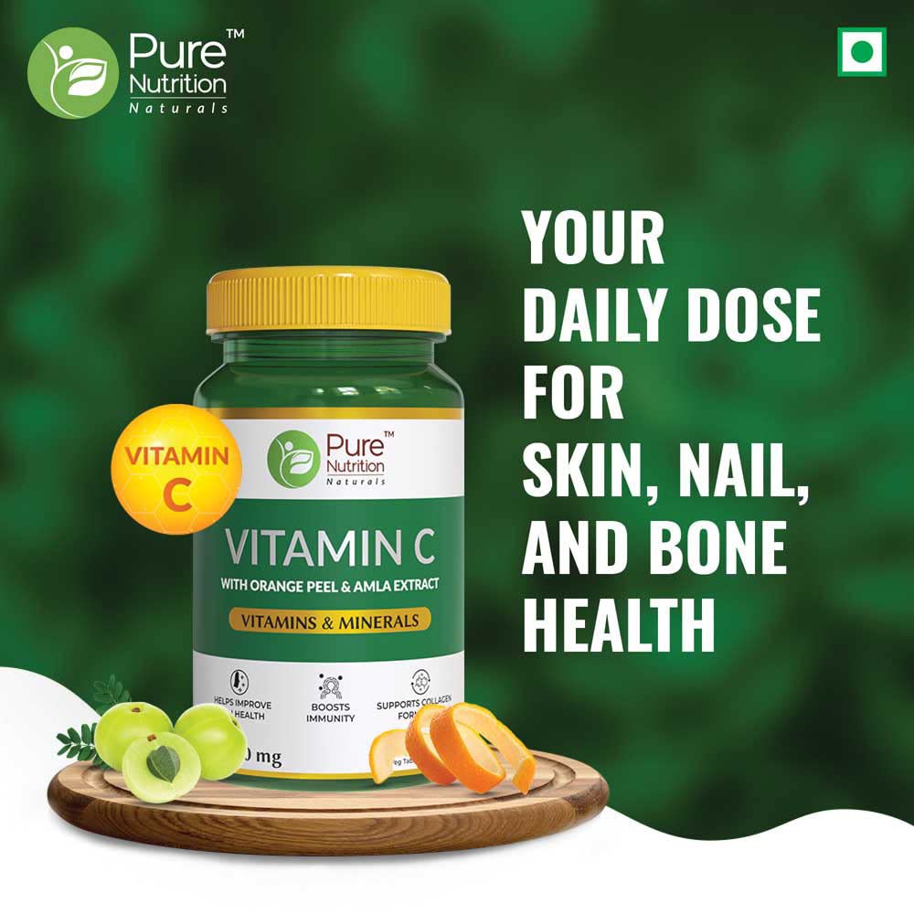 Pure Nutrition Vitamin C with Orange Peel & Amla Extract Veg Tablets - Distacart