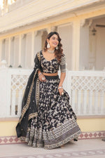 Thumbnail for Vastranavya Designer Dyeable Pure Viscose Jacquard Fabric Lehenga Choli & Dupatta Set - Black - Distacart