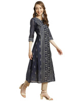 Thumbnail for Juniper Women's Indigo Floral Printed Chanderi A-Line Kurta - Distacart