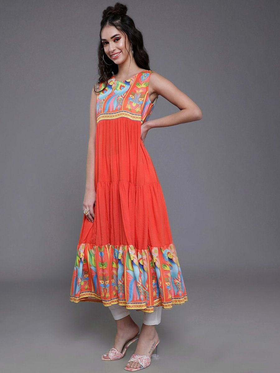 Aks Ethnic Motifs Printed Anarkali Tiered Kurta - Distacart