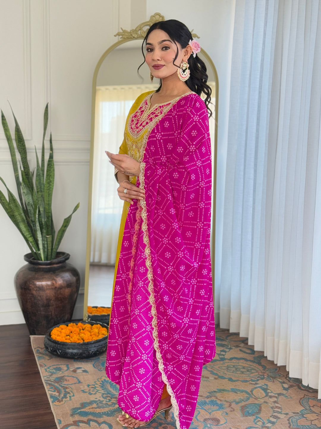 The52 Women's Embroidered Viscose Fabric Straight Kurta, Pant and Dupatta Set