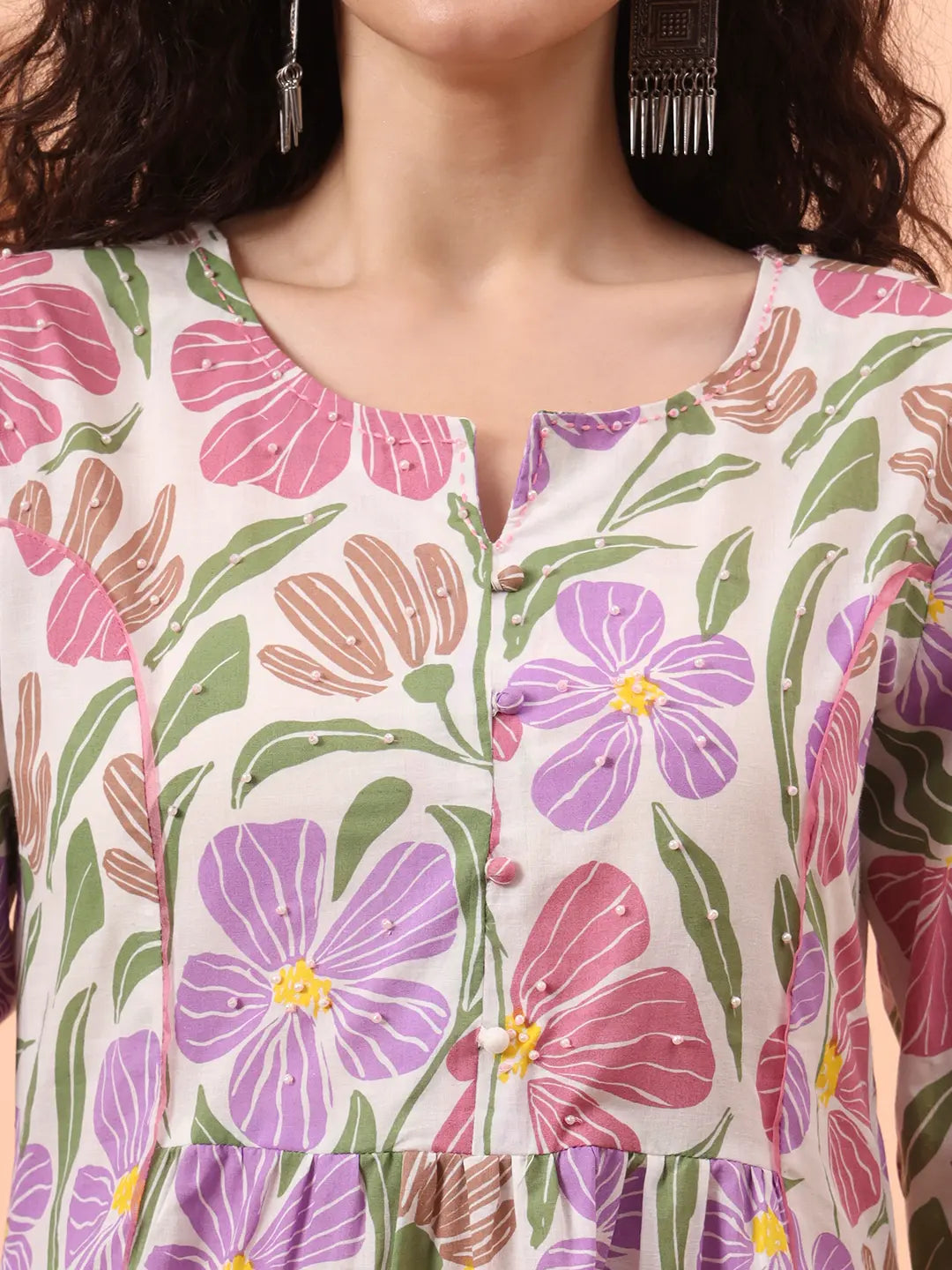 Yufta White And Purple Floral Sequins Work Aline Kurta Trouser Dupatta Set - Distacart