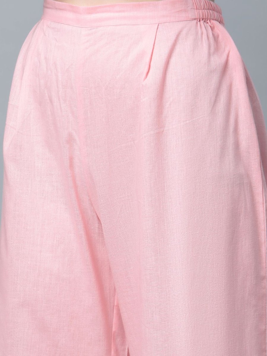 Ahalyaa Women's Baby Pink Pure Cotton Printed Kurta Palazzo Set