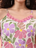 Thumbnail for Yufta White And Purple Floral Print Lace Work Straight Kurta Trouser Dupatta Set - Distacart