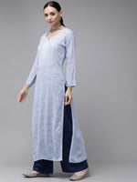 Thumbnail for ADA Women Blue & Blue Ethnic Motifs Embroidered Chikankari Georgette Kurta - Distacart