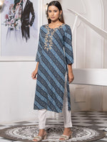 Thumbnail for Ode by House of Pataudi Round Neck Printed Mirror Work Floral Kurta - Distacart