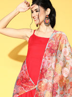 Thumbnail for InWeave Strappy Set In Red With Organza Dupatta - Distacart
