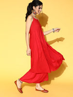 Thumbnail for InWeave Strappy Set In Red With Organza Dupatta - Distacart