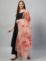 Thumbnail for InWeave Black Strappy Set With Peach Hand Print Dupatta - Distacart