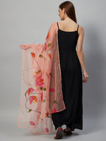 Thumbnail for InWeave Black Strappy Set With Peach Hand Print Dupatta - Distacart