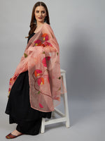 Thumbnail for InWeave Black Strappy Set With Peach Hand Print Dupatta - Distacart