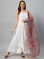 Thumbnail for InWeave White Strappy Set - Green Organza Dupatta - Distacart