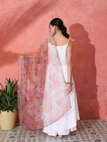 Thumbnail for InWeave White Strappy Set With Green Organza Dupatta - Distacart