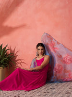 Thumbnail for InWeave Fuchsia Strappy Set With Blue Fuchsia Organza Dupatta - Distacart