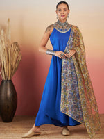 Thumbnail for InWeave Ink Blue Strappy W Olive Liberty Print Organza Dupatta Set - Distacart
