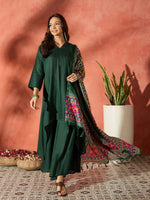 Thumbnail for InWeave Dark Green Mandarin Patola Kurta Set - Distacart