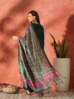 Thumbnail for InWeave Dark Green Mandarin Patola Kurta Set - Distacart