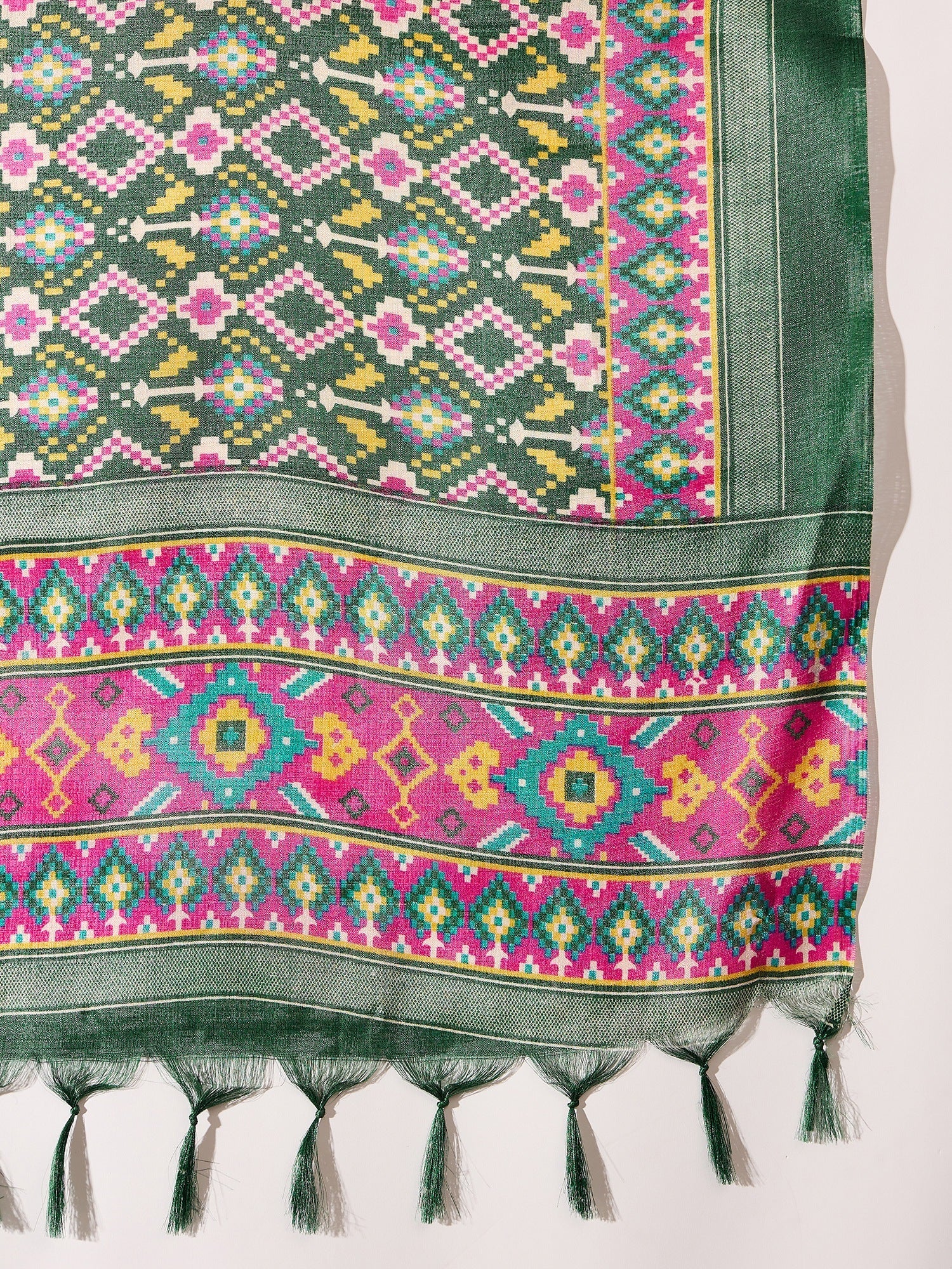 InWeave Dark Green Mandarin Patola Kurta Set - Distacart