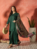 Thumbnail for InWeave Dark Green Mandarin Patola Kurta Set - Distacart